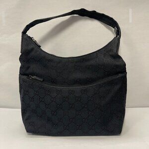 Gucci Black GG Canvas Hobo Bag w/ Leather Trim - Preowned